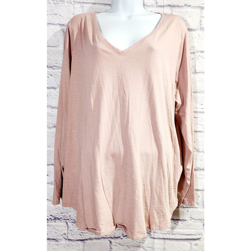 EVRI Dusty Rose Pink V Neck Long Sleeves Top 2X Plus Lightweight Soft Stretchy